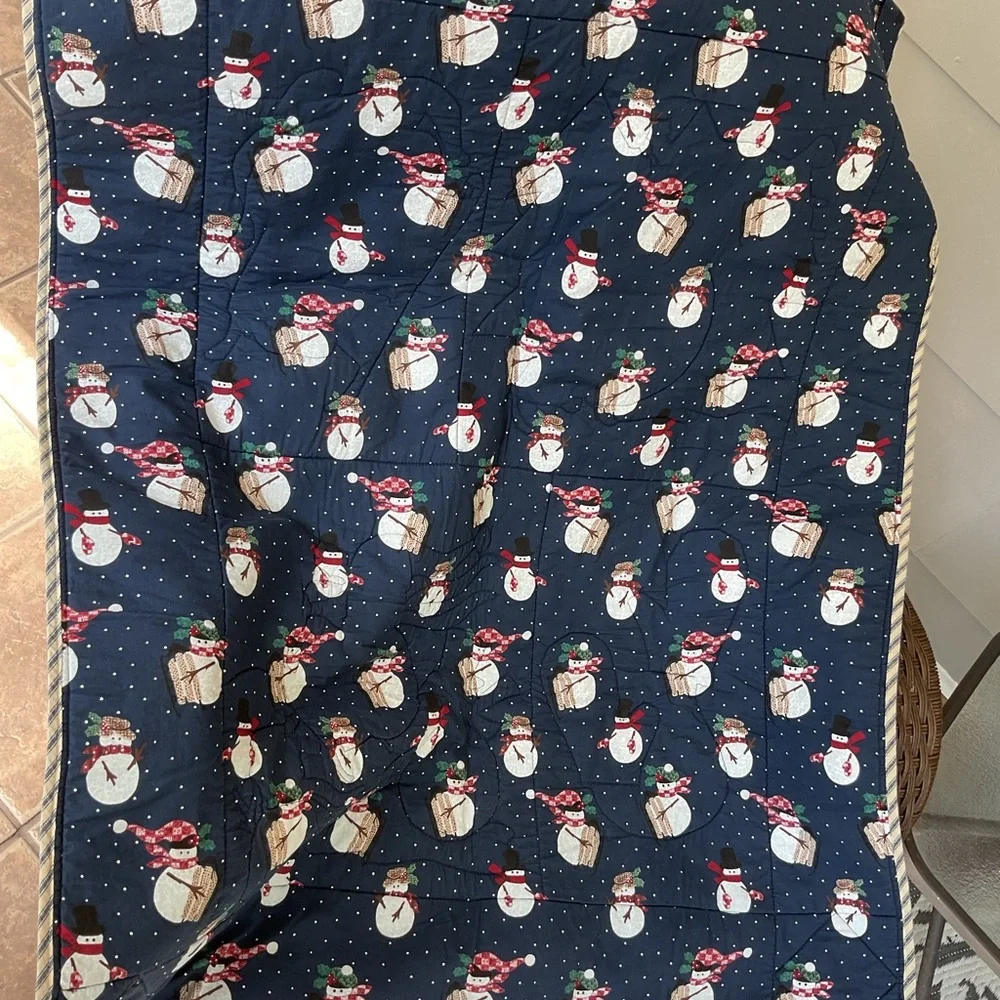 Festive Snowman Holiday Vtg Fabric Quilt wall hanging banner Flag Decor 34
